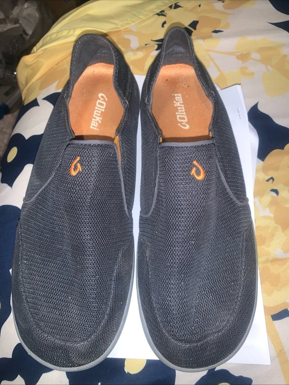 OluKai Gray Mesh Slip-Ons with Orange Accents
